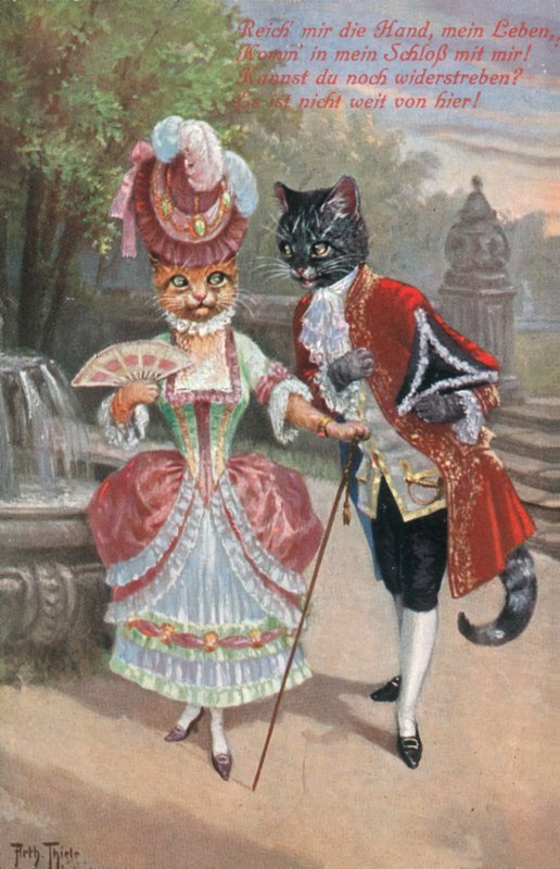 Humoristiskt kattvykort (färglitografi) av Carl Robert Arthur Thiele
