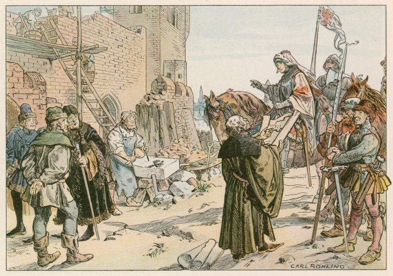 Fredrik II vid grundläggningen av slottet vid floden Spree 1443 av Carl Rohling