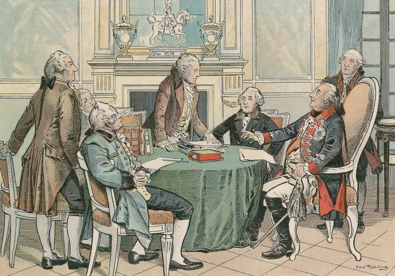 Fredrik Vilhelm II, kung av Preussen (1744-1797) vid ett samråd om den preussiska allmänna civillagen (cirka 1790) av Carl Rohling