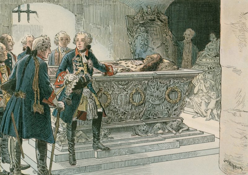 Fredrik den store (1712-1786) vid den stora kurfurstens kista av Carl Rohling