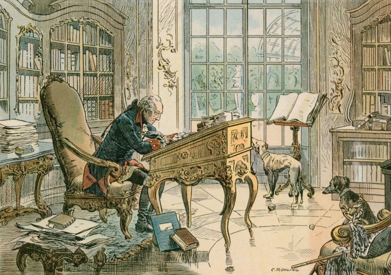 Fredrik den store (1712-1786) i sitt arbetsrum av Carl Rohling