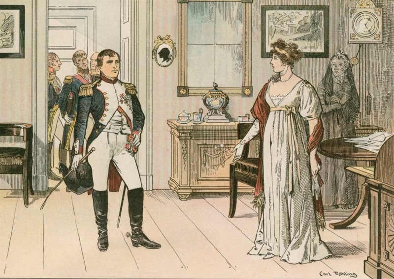 Drottning Louise av Preussen (1776-1810) och Napoleon I (1769-1821) i Tilsit 1807 under undertecknandet av det andra fördraget i Tilsit av Carl Rohling