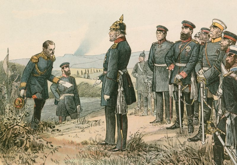 Wilhelm I, kung av Preussen och kejsare av Tyskland (1797-1888), mottog Napoleon III:s kapitulation 1870 efter slaget vid Sedan av Carl Rohling