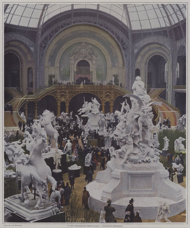 Centralskepp i Grand Palais vid Exposition Universelle 1900, Paris (färgfoto) av Carle de Mazibourg