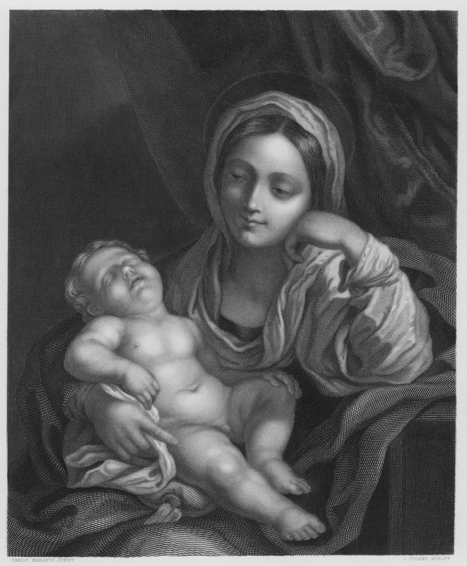 Jungfrun och barnet, från bilden i Kungliga Samlingen (gravyr) av Carlo (after) Maratta or Maratti