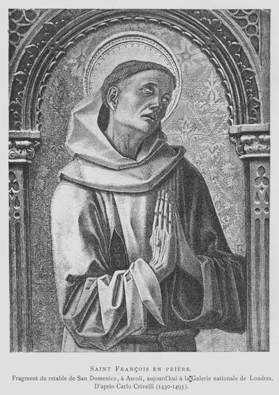 St Francis av Assisi ber (litho) av Carlo Crivelli