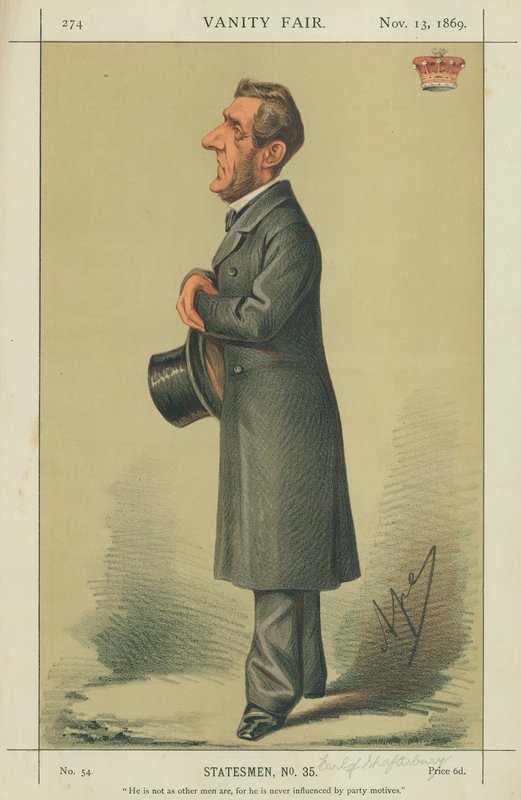 Earl of Shaftesbury, han är ingen som andra män är för han påverkas aldrig av partimotiv, 13 november 1869, Vanity Fair-tecknad film av Carlo Pellegrini