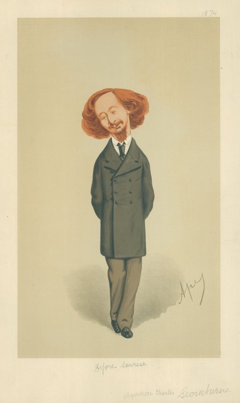 Mr Algernon Charles Swinburne, Before sunrise, 21 november 1874, Vanity Fair tecknad film av Carlo Pellegrini