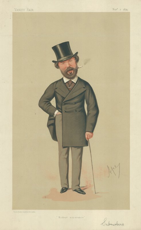Mr Henry Du Pre Labouchere, Modest assurance, 7 november 1874, Vanity Fair-tecknad film av Carlo Pellegrini