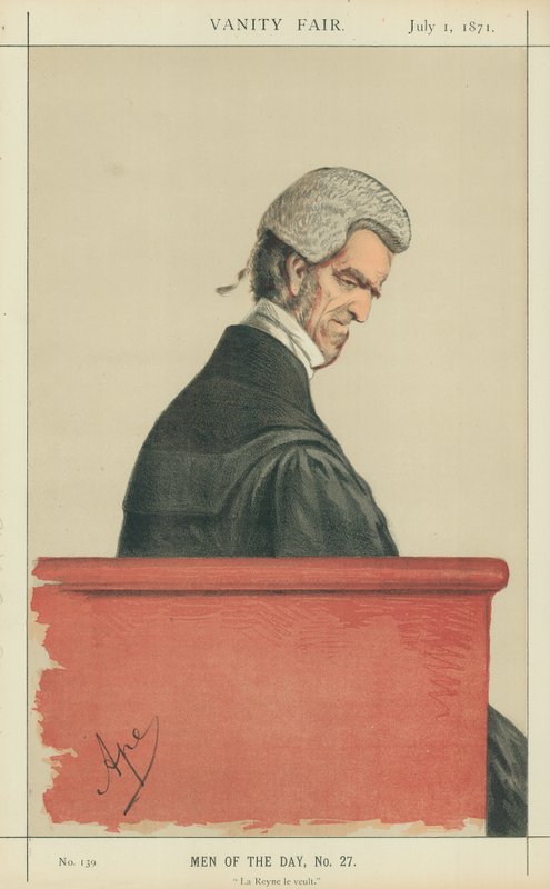 Sir John George Shaw-Lefevre, La Reyne le veult, 1 juli 1871, tecknad serie Vanity Fair av Carlo Pellegrini