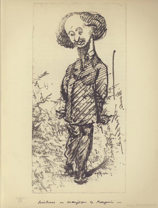 Swinburne on Blotting Paper (karikatyr av den engelske författaren Algernon Charles Swinburne) (litho) av Carlo Pellegrini