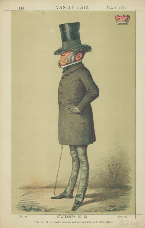 Viscount Sydney, Han tog emot de kungliga befälen och förlängde balettens kjolar, 1 maj 1869, Vanity Fair-karikatyr av Carlo Pellegrini