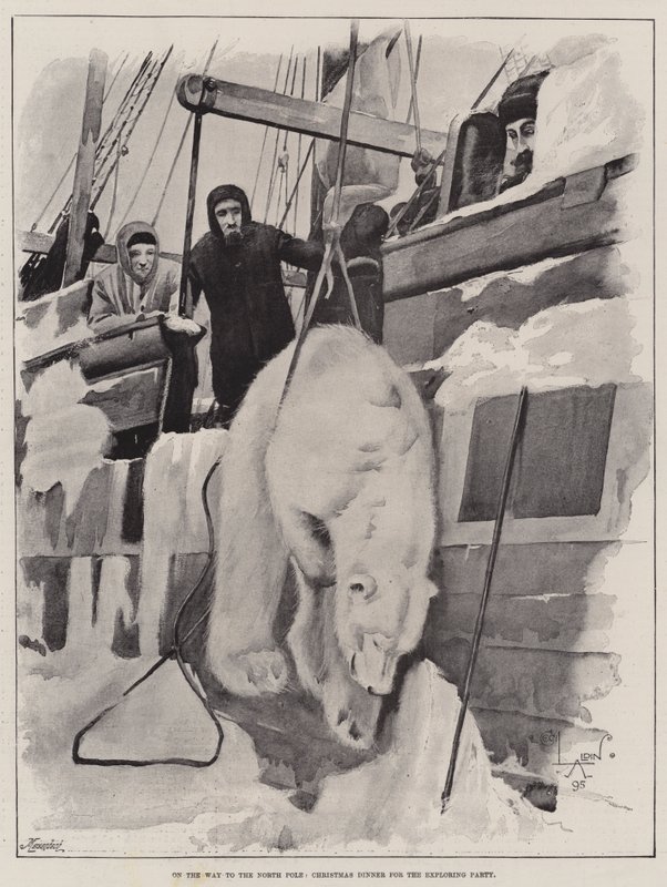 På väg till Nordpolen, julmiddag för det utforskande partiet av Cecil Charles Windsor Aldin