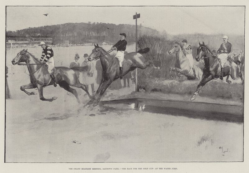 Grand Military Meeting, Sandown Park, Race for Gold Cup, vid Water Jump av Cecil Charles Windsor Aldin