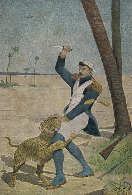 Fransk soldat attackerad av en panter i Egypten av Cecil Charles Windsor Aldin