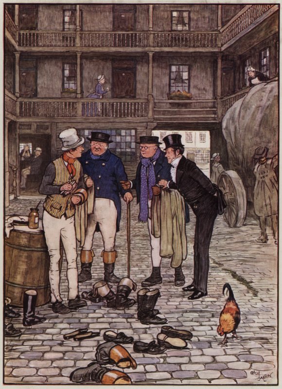 Illustration till The Pickwick Papers av Cecil Aldin (litho i färg) av Cecil Charles Windsor Aldin