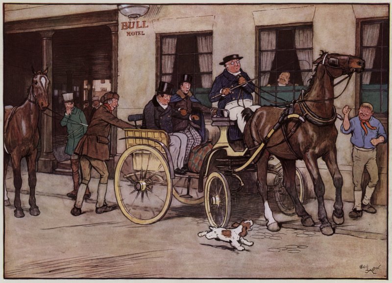Illustration till The Pickwick Papers av Cecil Aldin (litho i färg) av Cecil Charles Windsor Aldin