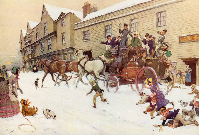 The Christmas Coach på Bell Inn, Hurley, 1830 av Cecil Charles Windsor Aldin
