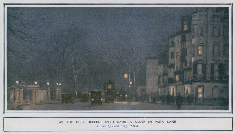När skymningen blir mörkare - en scen i Park Lane av Cecil King