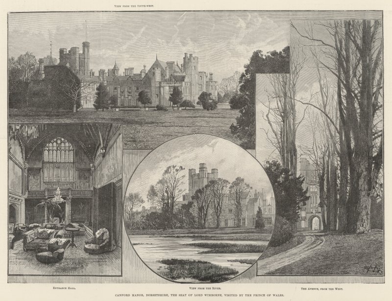 Canford Manor, Dorsetshire, säte för Lord Wimborne, besökt av prinsen av Wales av Charles Auguste Loye