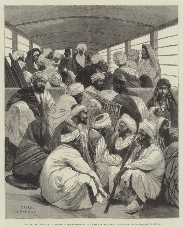 Vår konstnär i Egypten, en tredje klass vagn på järnvägen mellan Alexandria och Kairo av Charles Auguste Loye