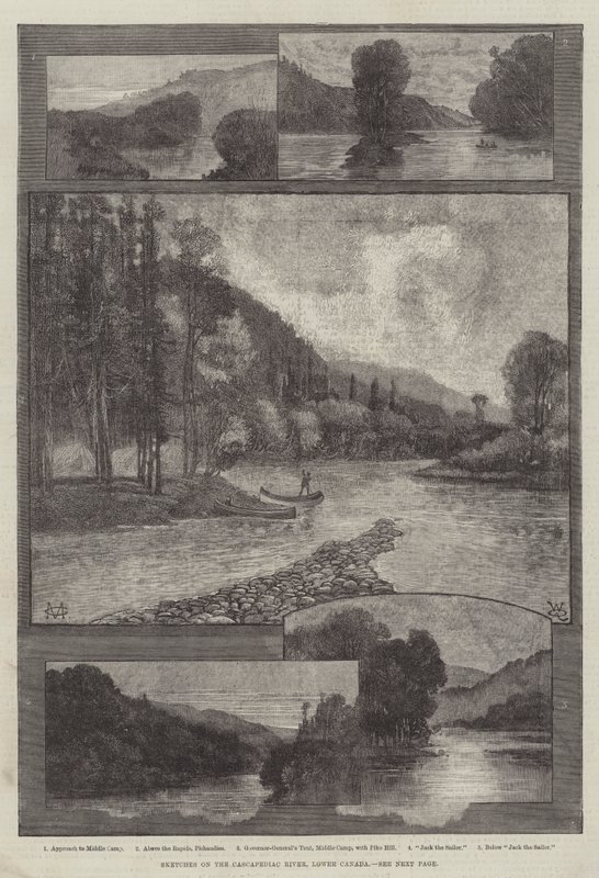 Skisser på floden Cascapediac, nedre Kanada av Charles Auguste Loye