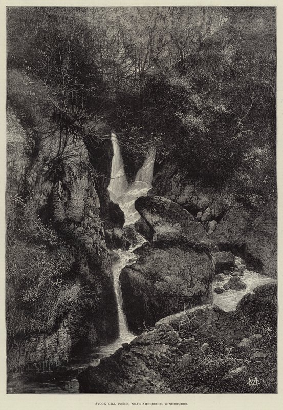 Stock Gill Force, nära Ambleside, Windermere av Charles Auguste Loye