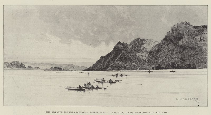 Framryckningen mot Dongola, Djebel Tara, vid Nilen, några mil norr om Korosko av Charles Auguste Loye