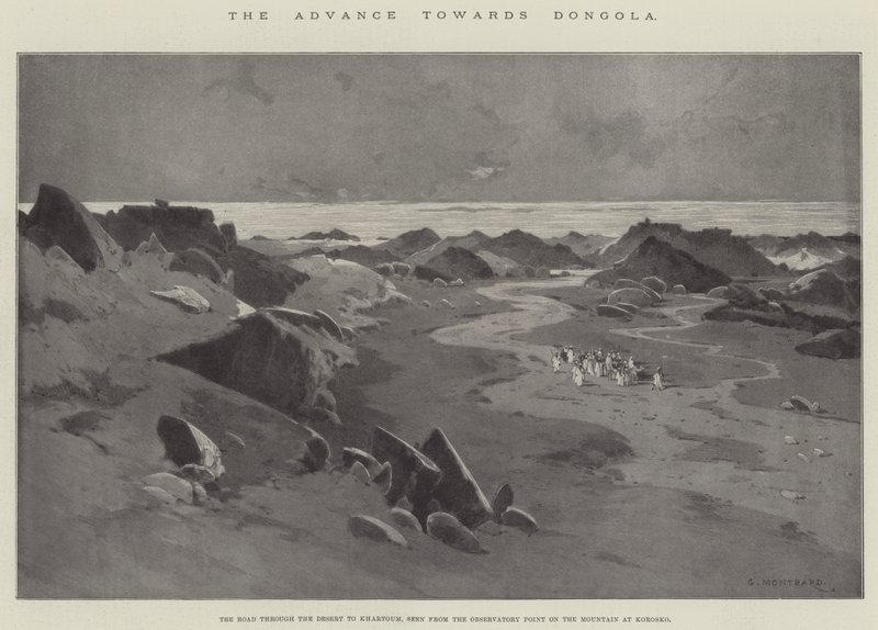 Framryckningen mot Dongola, vägen genom öknen till Khartoum, sett från observationspunkten på berget vid Korosko av Charles Auguste Loye