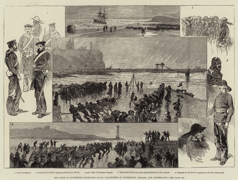 Hertigen av Edinburgh inspekterar Naval Volunteers i Tynemouth, Shields och Sunderland av Charles Auguste Loye