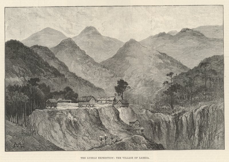 Lushai-expeditionen, byn Larkia av Charles Auguste Loye