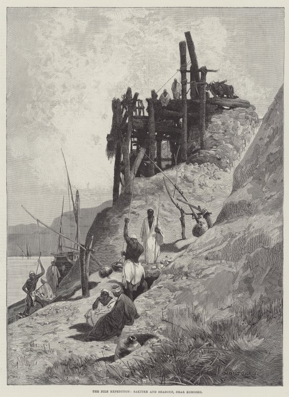 Nilexpeditionen, Sakiyeh och Shadouf, nära Korosko av Charles Auguste Loye
