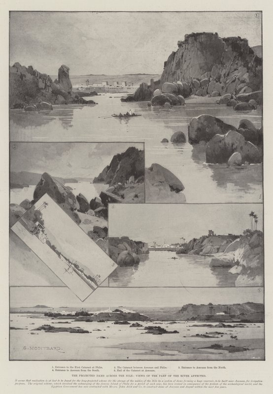 De projicerade dammarna över Nilen, utsikt över den del av floden som påverkas av Charles Auguste Loye
