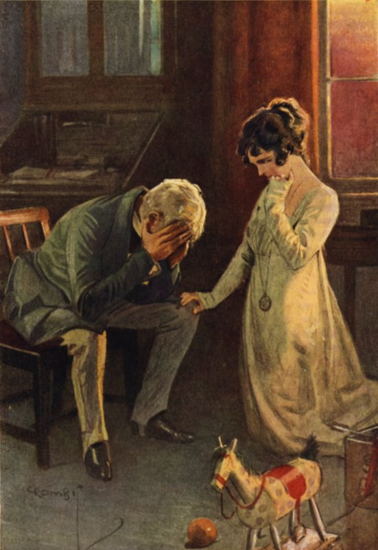 Gamle Sedley erkänner Amelia det verkliga läget. av Charles Crombie