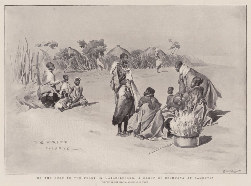 På väg mot fronten i Matabeleland, en grupp bechuana vid Ramoutsa av Charles Edmund Brock