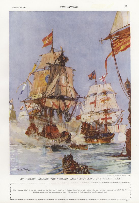 Scen från den spanska armadan, 1588 av Charles Edward Dixon
