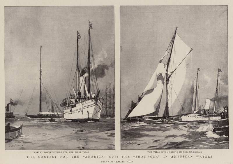Tävlingen om America Cup, Shamrocken i American Waters av Charles Edward Dixon