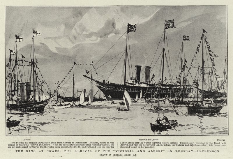 Kungen vid Cowes, Victoria och Alberts ankomst på tisdag eftermiddag av Charles Edward Dixon