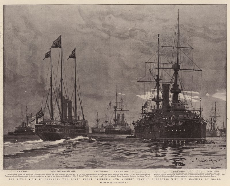 Kungens besök i Tyskland, Royal Yacht Victoria och Albert lämnar Sheerness med Hans Majestät ombord av Charles Edward Dixon