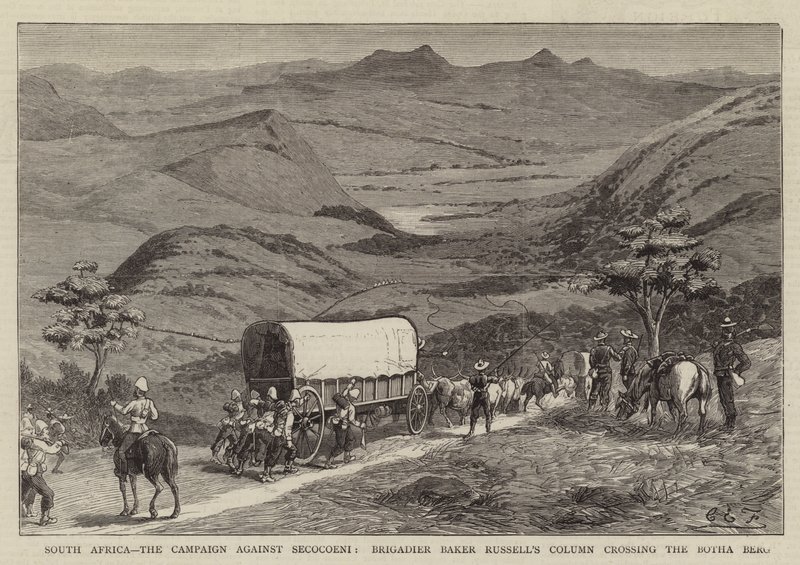 Sydafrika, kampanjen mot Secocoeni, Brigadier Baker Russells kolonn som korsar Botha Berg av Charles Edwin Fripp