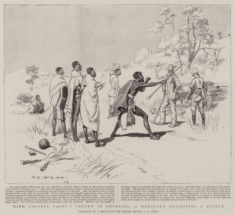 Med överste Pagets kolumn i Rhodesia, en Makalaka som beskriver ett slag av Charles Edwin Fripp