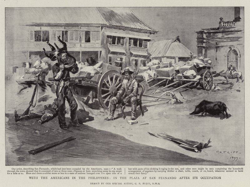 Med amerikanerna i Filippinerna, på torget i San Fernando efter ockupationen. av Charles Edwin Fripp