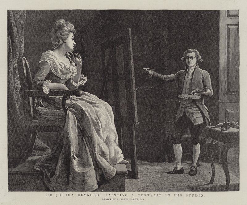 Sir Joshua Reynolds målar ett porträtt i sin studio av Charles Green