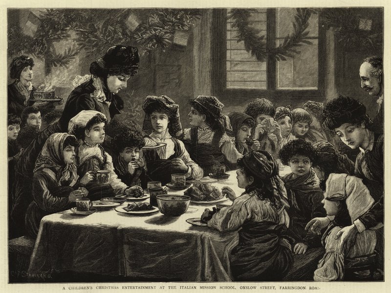 En barnjulunderhållning på Italian Mission School, Onslow Street, Farringdon Road av Charles J. Staniland