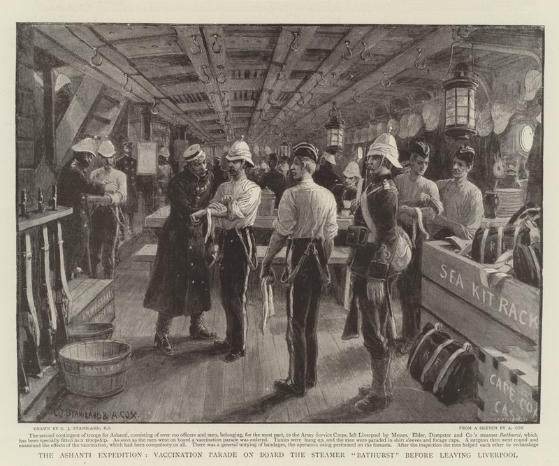 Ashanti Expeditionen, Vaccinationsparaden ombord på Steamer Bathurst innan de lämnar Liverpool av Charles J. Staniland