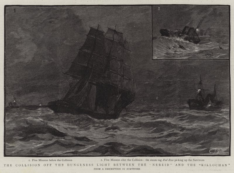 Kollisionen av Dungeness Light mellan Nereid och Killochan av Charles J. Staniland