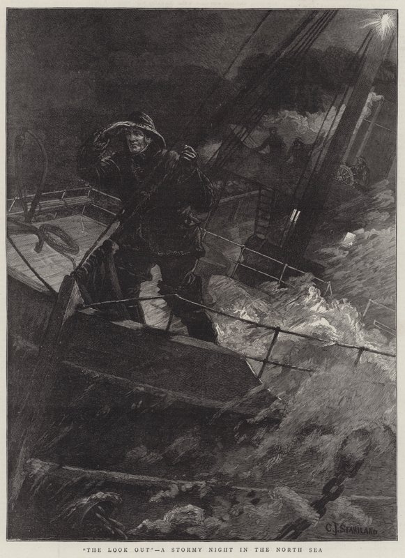 The Look Out, en stormig natt i Nordsjön av Charles J. Staniland