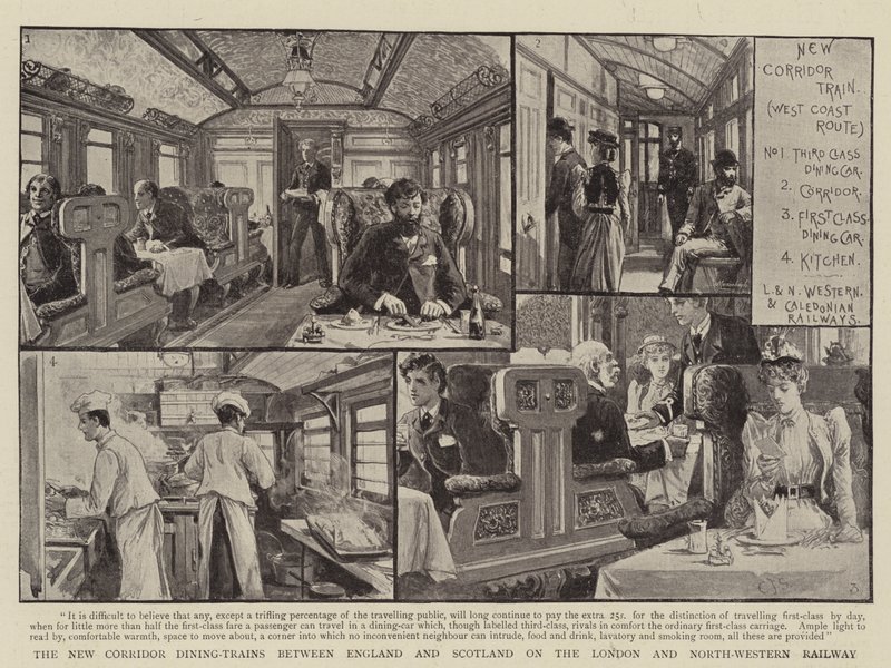 The New Corridor Dining-Tåg mellan England och Skottland på London och North-Western Railway av Charles J. Staniland