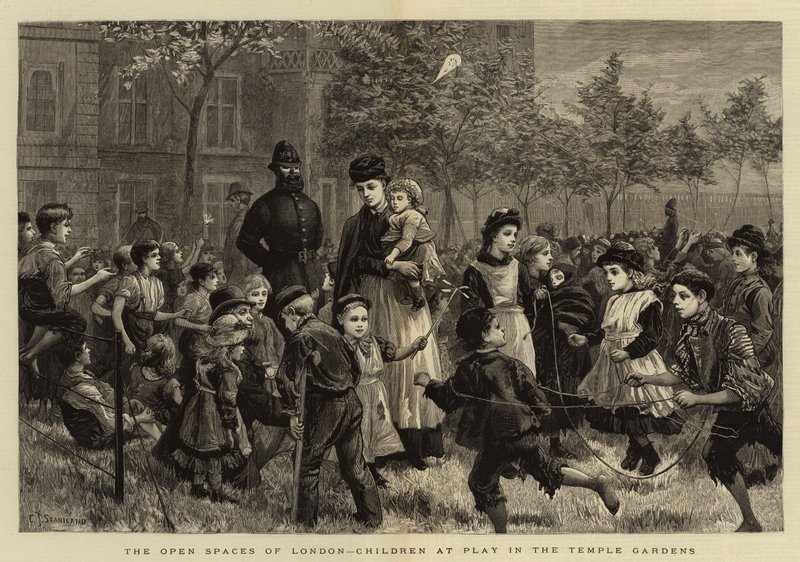 The Open Spaces of London, lekande barn i Temple Gardens av Charles J. Staniland