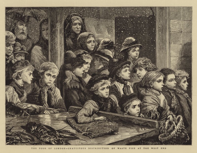 The Poor of London, gratis distribution av avfallsfisk i West End av Charles J. Staniland